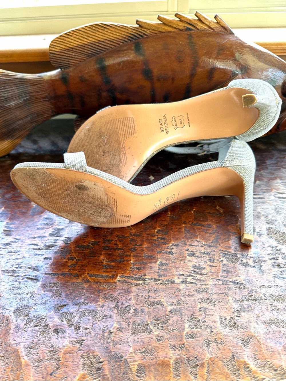 Stuart Weitzman Sparkle Glitter Strappy Heels Silver Gold 9M Wedding Nudist 75 - Picture 11 of 11
